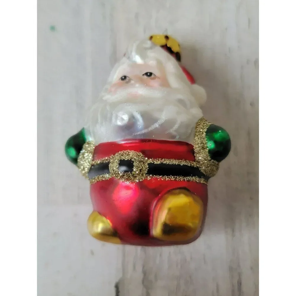 Pudgy Santa claus Blown glass ornament Xmas glitter